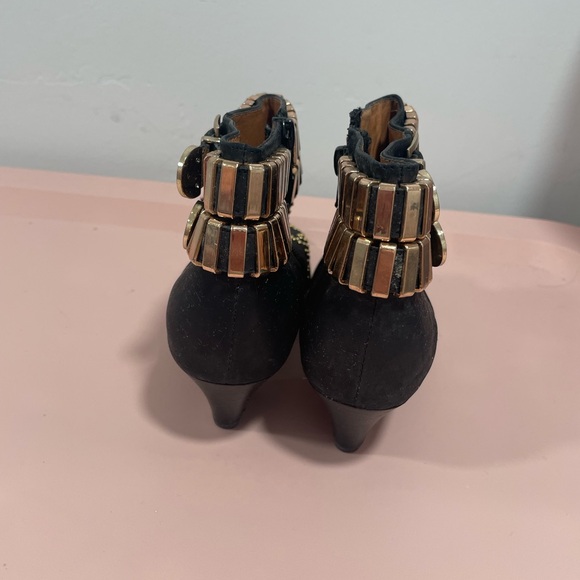 Jeffrey Campbell Benatar Gold Studded Black Suede Leather Heel Boots 5.5 - Picture 4 of 10